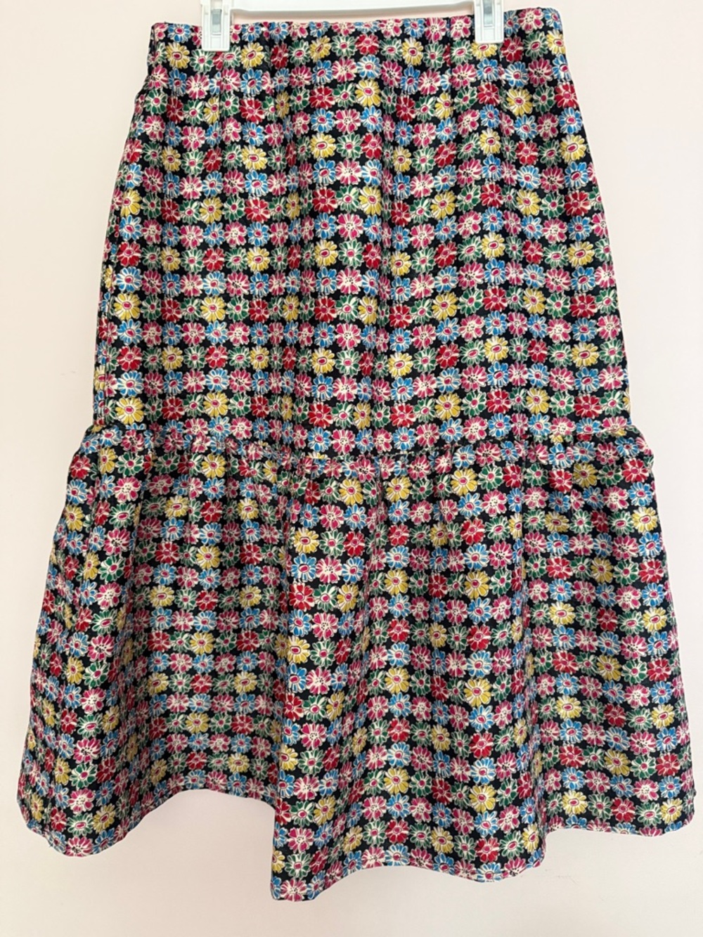 Tuckernuck Black A-Line Skirt with Pink, Yellow, Blue & Green Daisies